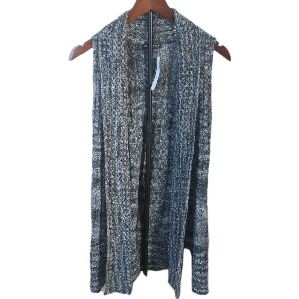 Chaudry Womens Sweater S Gray Marled Knit Sleeveless Open Front Cardigan